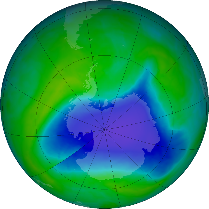 Antarctic ozone map for 07 December 2015